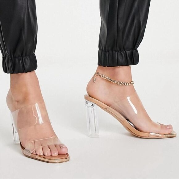 Simmi London Clear nude block PVC heels - Picture 1 of 6